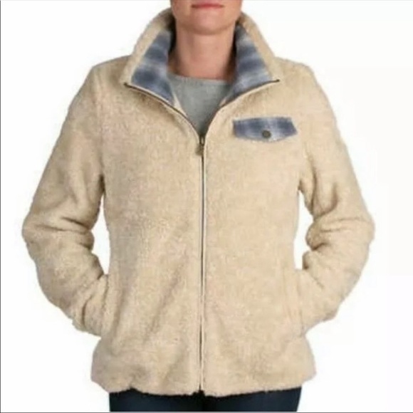 Pendleton Sherpa Cream Zip Jacket Blue Plaid Accents XL Gorpcore cozy - Picture 15 of 15